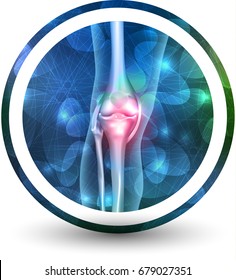 Joint health care icon, abstract transparent overlay shapes and glow at the background