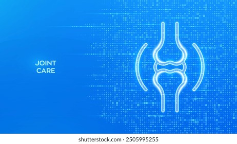 Joint icon. Joint health. Joint pain, inflammation, damage, arthritis treatment. Physiotherapy, Diagnostics concept. Blue medical background made with cross shape symbol. Vector illustration.