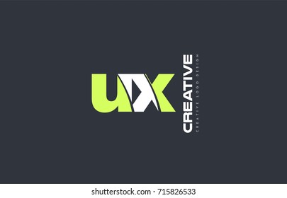 joint joined letter combination  ux u x alphabet green blue blackground technology media logo icon design company