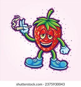 Joint laughter funny strawberry weed vector illustrations for your work logo, merchandise t-shirt, stickers and label designs, poster, greeting cards advertising business company or brands