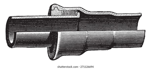 Joint mate to lead, vintage engraved illustration. Industrial encyclopedia E.-O. Lami - 1875. 