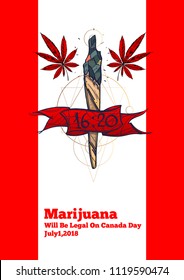 Joint on the background of the Canadian flag. Legalization of marijuana.