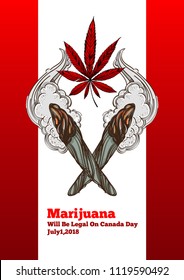 Joint on the background of the Canadian flag. Legalization of marijuana.