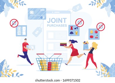 Joint Online Safety Purchase during Quarantine. Self-Isolation and Shopping via Internet during Covid19 Coronavirus Pandemic. Combined Goods, Clothes, Food, Electronic for Cheaper Deal with Discount