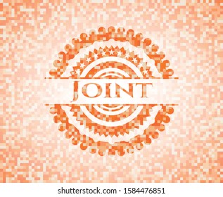 Joint orange tile background illustration. Square geometric mosaic seamless pattern with emblem inside.