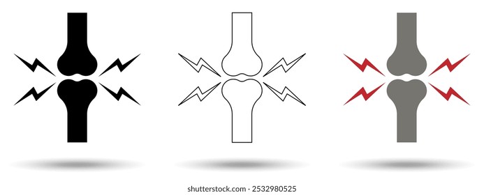 Joint pain icon. Joint pain icon on a white background, isolated. The icon has three uses in applications and websites. Vector illustration. Joint pain icon on a white background.