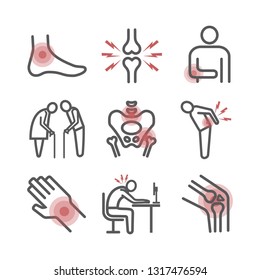 Joint pain. Icons set. Vector signs for web graphics.