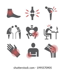 Joint pain. Icons set. Vector signs for web graphics.