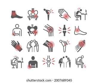 Joint pain. Icons set. Vector signs for web graphics.