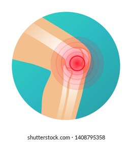 Joint pain, knee pain icon with red circle pain marker vector illustration