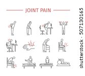 Joint pain. Line icons set. Vector signs for web graphics.