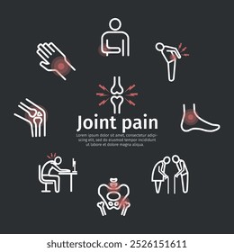 Joint pain. Line icons set. Vector graphics for web use.