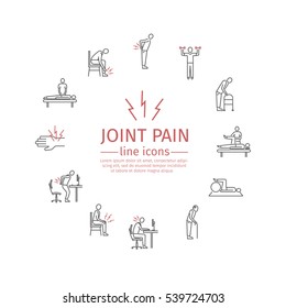 Joint Pain. Line Icons Set. Vector Signs For Web Graphics.