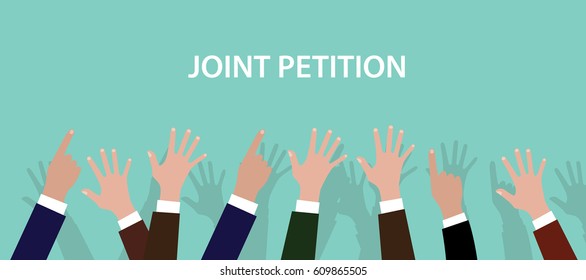 joint petition concept illustration with hands up to the air with blue background