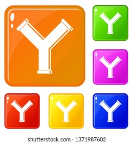 Joint pipe in form Y letter icons set collection vector 6 color isolated on white background