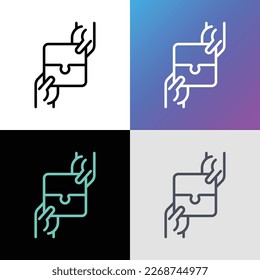 Gemeinsames Projekt Thin Line Symbol. Teamwork, Unternehmenszusammenarbeit, Zusammenarbeit. Zwei Hände halten Puzzleteile. Erfolgreiche Partnerschaft. Moderne Vektorgrafik.