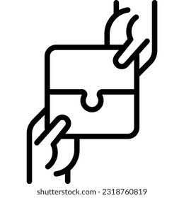 Joint project thin line icon. Teamwork, business cooperation, collaboration. Two hands hold pieces of puzzle. Successful partnership. Modern vector illustration.