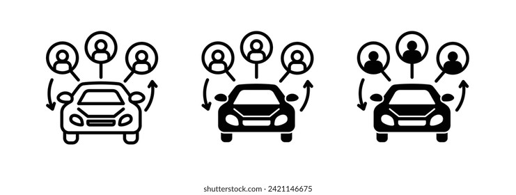 Joint ride service line icon. Shared driving icon in black and white color.