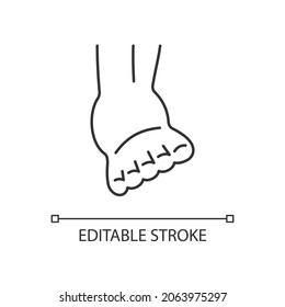 Joint Sprain Linear Icon. Ankle Ligaments Tearing. Sports Injury. Overstretched Joint. Thin Line Customizable Illustration. Contour Symbol. Vector Isolated Outline Drawing. Editable Stroke