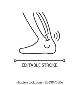 Joint strains linear icon. Muscles overstretching. Extreme pain. Abnormal tendon stretch. Thin line customizable illustration. Contour symbol. Vector isolated outline drawing. Editable stroke