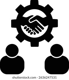 Joint venture strategy icon. Business affiliate program sign. Business collaboration and joint venture symbol. Teamwork and Partnership icon in gear logo. flat style.