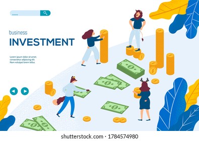 Joint work of investors in start-up business projects. Interaction of animal characters in a start-up business. Vector illustration design concept.