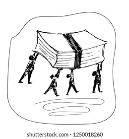 Joint work, mutual assistance, carrying weight.