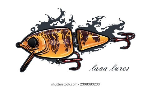 jointed minnow fishing lures vector. with lava color. greeting cards advertising business company or brands, logo, mascot merchandise t-shirt, stickers and Label designs, poster.