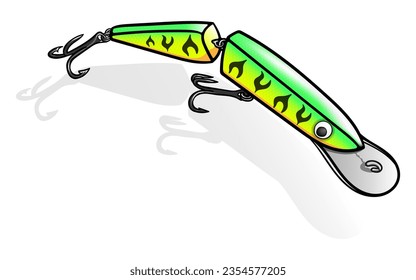 jointed trolling minnow fishing lure vector art. greeting cards advertising business company or brands, logo, mascot merchandise t-shirt, stickers and Label designs, poster.