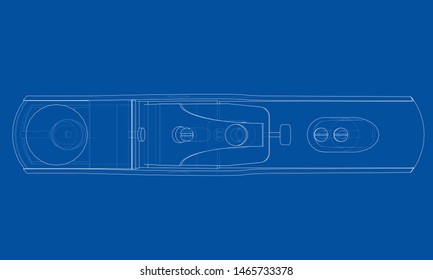Jointer concept. Vector rendering of 3d. Wire-frame style. The layers of visible and invisible lines are separated