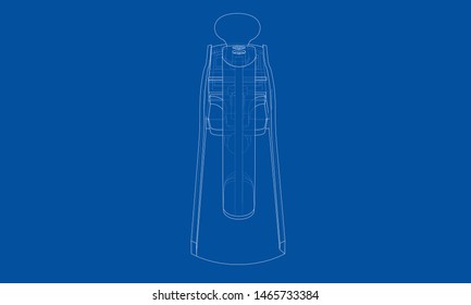 Jointer concept. Vector rendering of 3d. Wire-frame style. The layers of visible and invisible lines are separated
