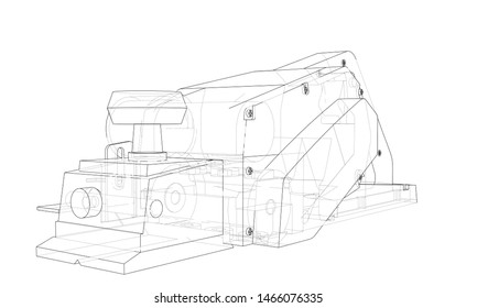 Jointer construction electric tool concept. Vector rendering of 3d. Wire-frame style. The layers of visible and invisible lines are separated