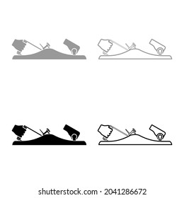 Plano de jack Jointer en la herramienta de retención manual usar Arco usando instrumento con conjunto de metal icono gris color negro ilustración vectorial estilo plano