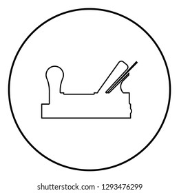 Jointer plane with wood icon black color outline vector illustration flat style simple image in circle round