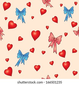 Jointless texture with hearts and bows to the day of  Valentin