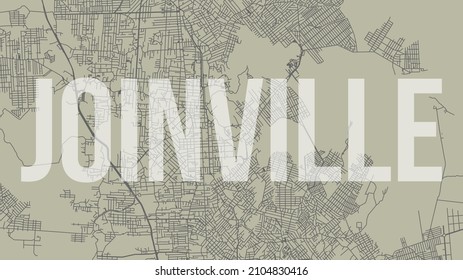 Joinville map city poster, horizontal background vector map with opacity title. Municipality area street map. Widescreen Brazilian skyline panorama.