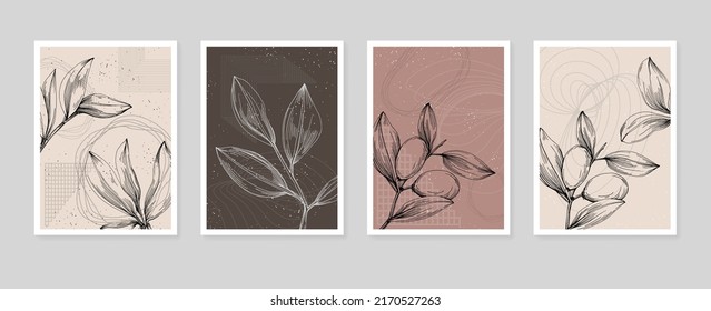 Jojoba Abstract Hand Painted Illustrations for Wall Decoration, Postcard, Social Media Banner, Brochure Cover Design Background. Modern Abstract Painting Artwork. Vector Pattern