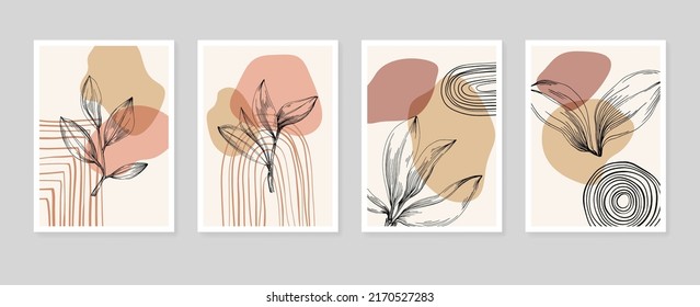 Jojoba Abstract Hand Painted Illustrations for Wall Decoration, Postcard, Social Media Banner, Brochure Cover Design Background. Modern Abstract Painting Artwork. Vector Pattern