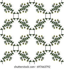Jojoba nut, seed, fruit, branch, leaf, fruit, seamless pattern. Organic oil nutrition healthy food. Image of medical plants. Hand drawn ink vintage retro illustration. For wrapping, wallpaper print