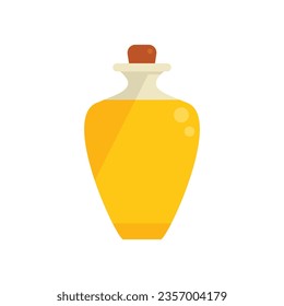Jojoba oil bottle icon flat vector. Aroma plant. Leaf herb isolated