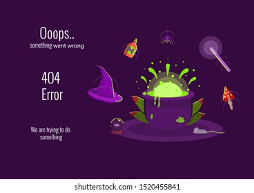 Joke 404 error page template.  Dark purple, green, orange colors.