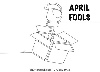Caja de bromas. Dibujo de una línea del concepto de los tontos de abril