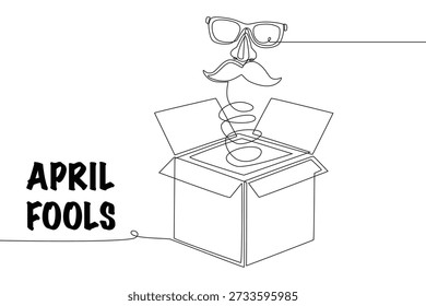 Caixa de piadas. Abril tolos conceito desenho de uma linha