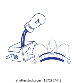 joke box with boxing glove and jester hat icon over white background, vector illustration