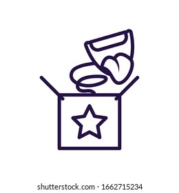 joke box with cartoon mouth laughing over white background, line style icon, vector illustration