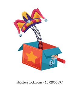 joke box with jester hat icon over white background, vector illustration