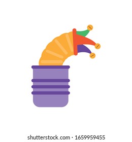 joke box with jester hat over white background, flat style icon, vector illustration