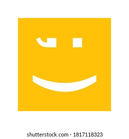 Joke concept simple icon illustration made with winking emoji on a yellow square 