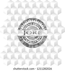 Joke grey emblem with cube white background