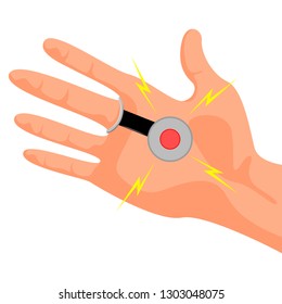 Joke hand buzzer. April fool. Vector illustration design